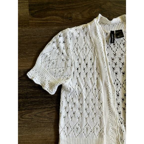 Y2k Jason Maxwell White Knit Cardigan Short sleeve Cropped Size Small Acrylic - Picture 2 of 7